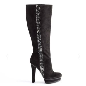 Jennifer Lopez Malina Black Sequin Knee High Boots Like New with Box